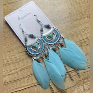 2/30$ Or 3/$35 Western Boho Silver Butterly‎ Blue Feather Earrings Preppy (#046)
